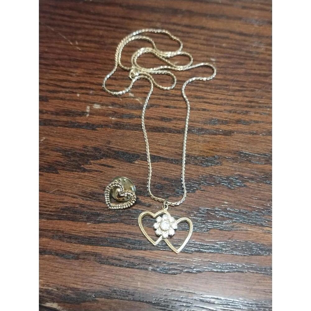 Vintage CZ Heart necklace and pin